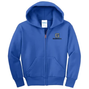 Garner Baseball Left Chest Embroidery Youth Full Zip Hoodie